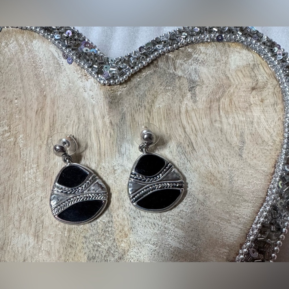 Silver and Black Drop Earrings - Elegant Women’s Jewelry